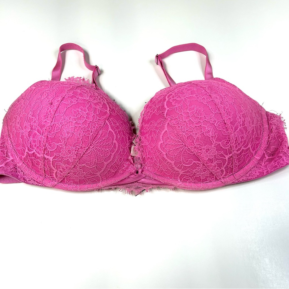 Angels Victorias Secret 38D Pushup Bra Pink Floral Lace Underwire Removed #2548